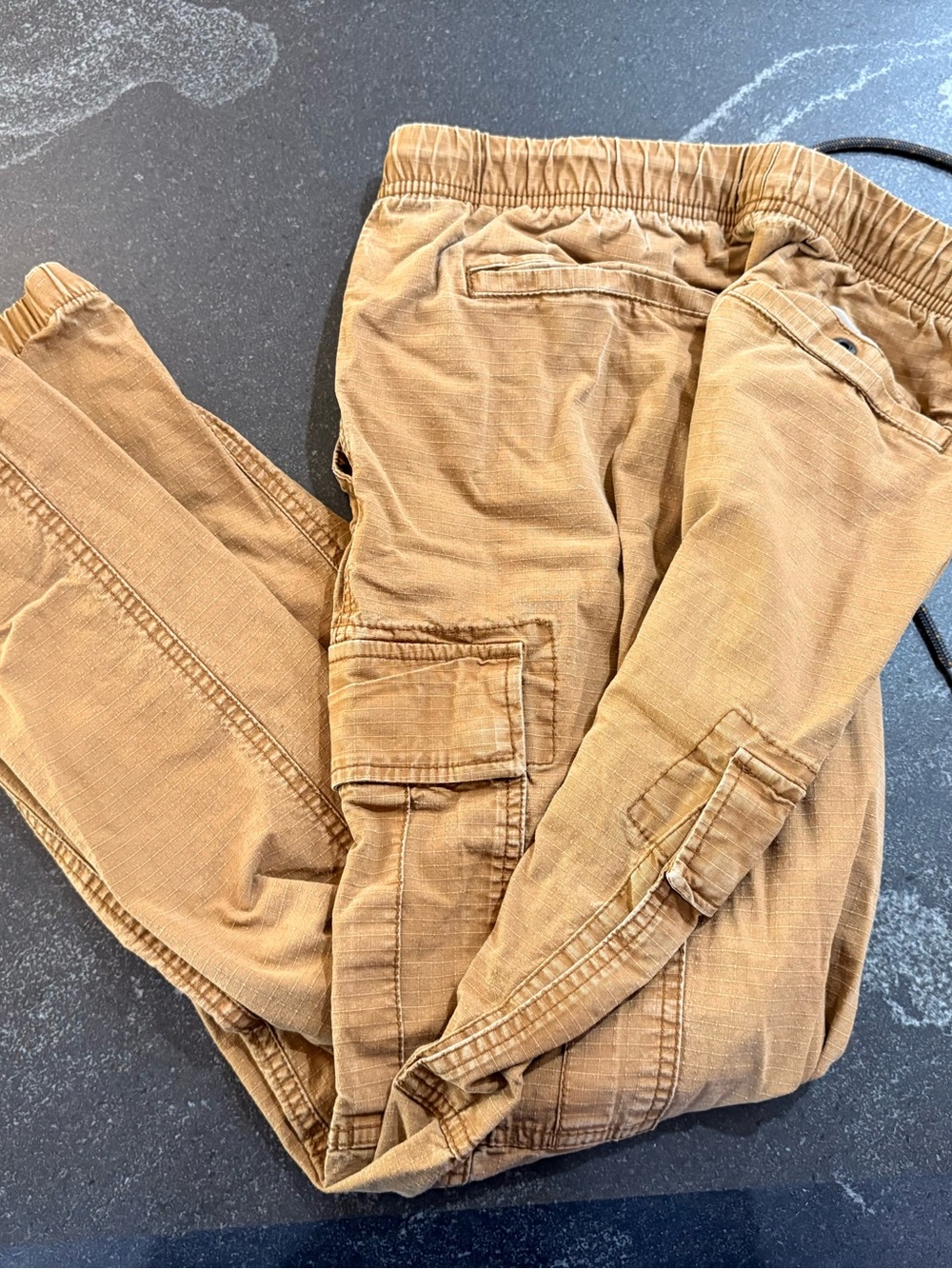 Casual Drawstring Pinstripe cargo pants in Tan - Picture 2 of 2